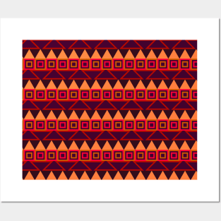 Multicolor native american linear and geometric pattern over a dark violet background Posters and Art